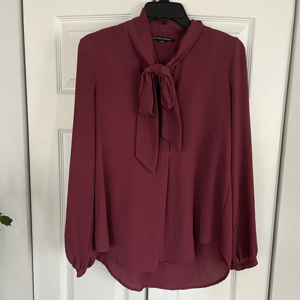 Harlowe and Graham burgundy tie front blouse